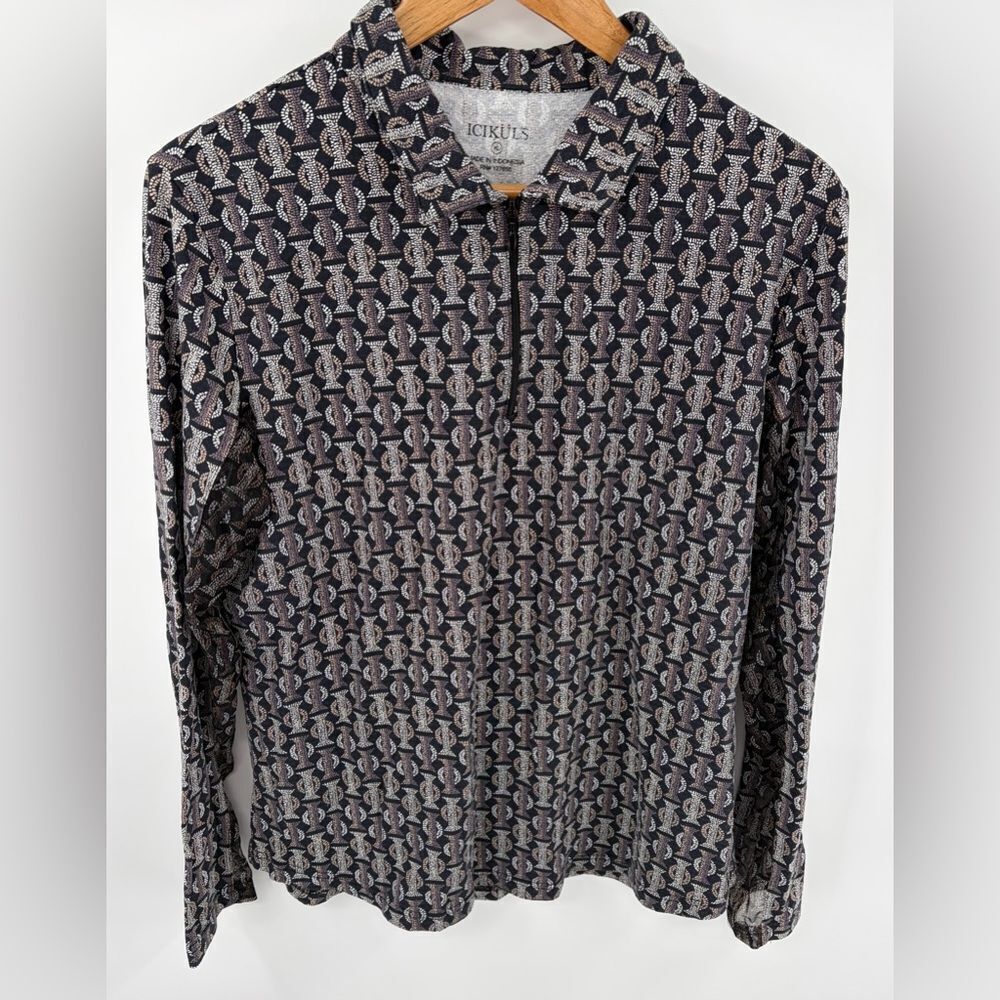 Icikuls women’s mosaic print vented mesh 1/4 zip long sleeve top size XL